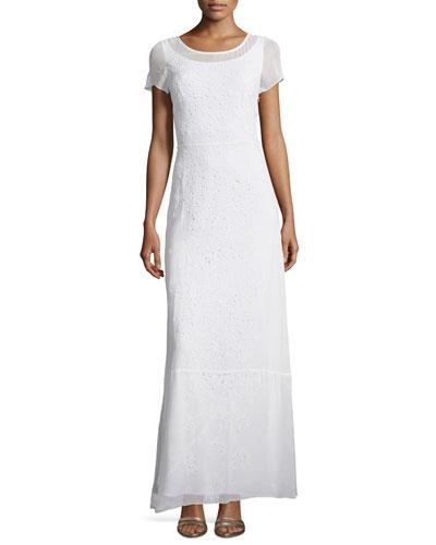 Embroidered Short-sleeve Maxi Dress,