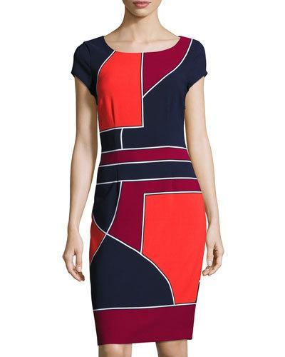 Graphic-print Short-sleeve Sheath Dress,