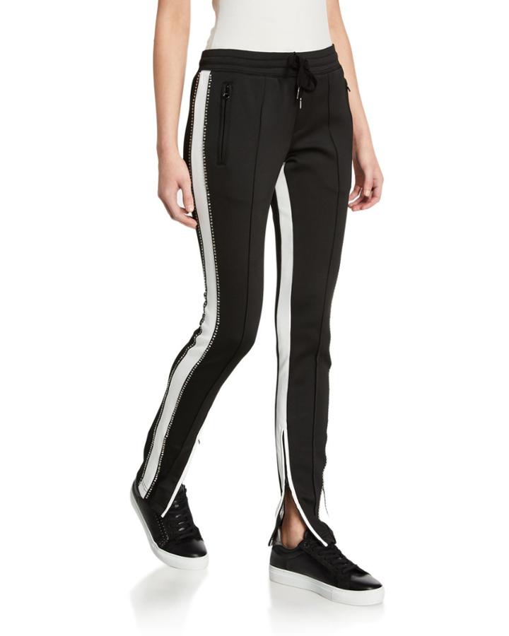 Side-stripe Cigarette Track Pants With Rhinestones