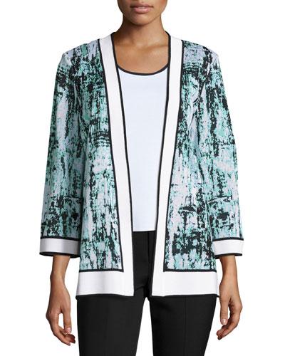 Open-front Knit Jacket, Seafoam/white/black