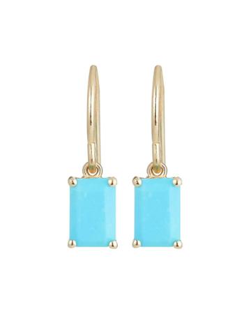 14k Gold Emerald-cut Turquoise Drop Earrings