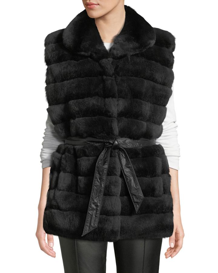 Reversible Horizontal-quilted Rabbit-fur Vest