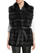Reversible Horizontal-quilted Rabbit-fur Vest