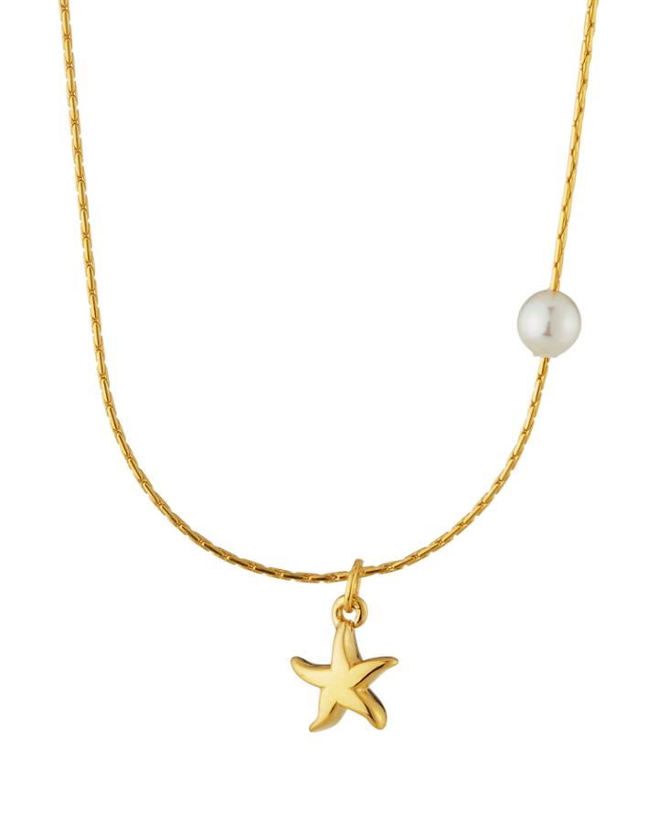 Pearl & Star Pendant Necklace, Golden