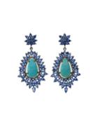 Black Silver Drop Earrings With Turquoise, Blue Kyanite & Diamonds
