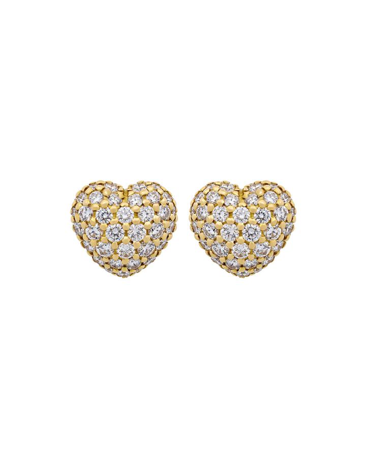 18k Yellow Gold Diamond Heart Earrings