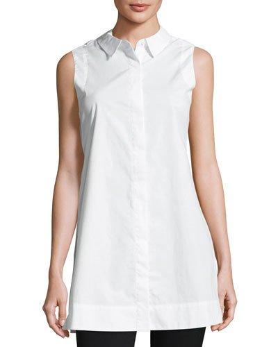 Sleeveless Collared Tunic Top, White