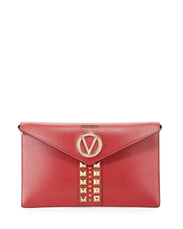 Brienne Spiked Leather Envelope Clutch Bag