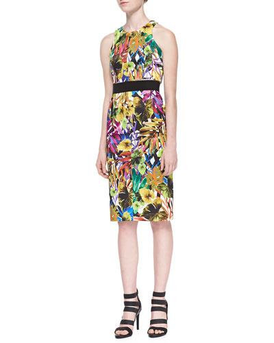 Tropical-print Racerback Crop Top