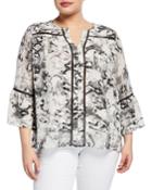 Plus Size Printed Bell-sleeve Blouse