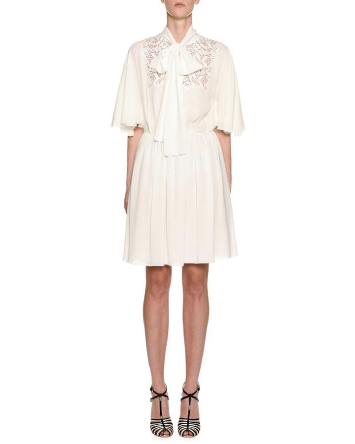 1/2-flutter Sleeve Tie-neck Dress