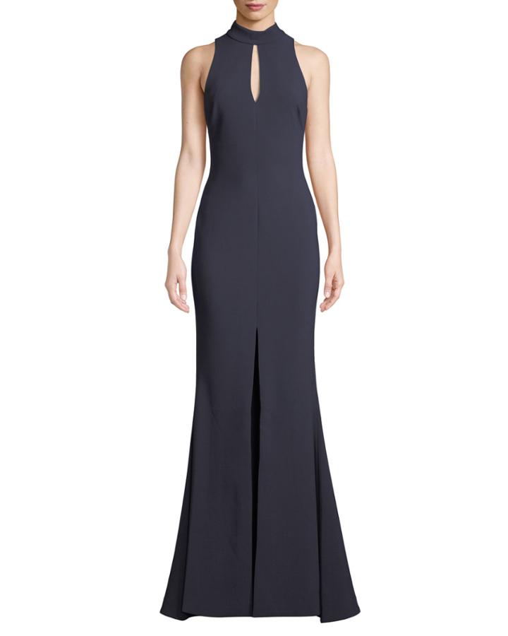 Harbor Sleeveless Keyhole Mermaid Gown, Navy