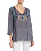 Maya Embroidered 3/4-sleeve Blouse