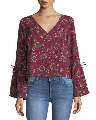 Retro Floral-print Peasant Blouse