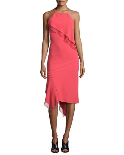Sleeveless Bias-ruffle Slip Dress, Berry