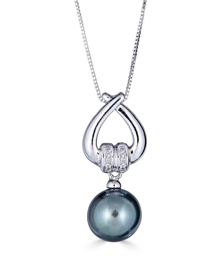 Elegant 14k White Gold Diamond Pearl Pendant Necklace,