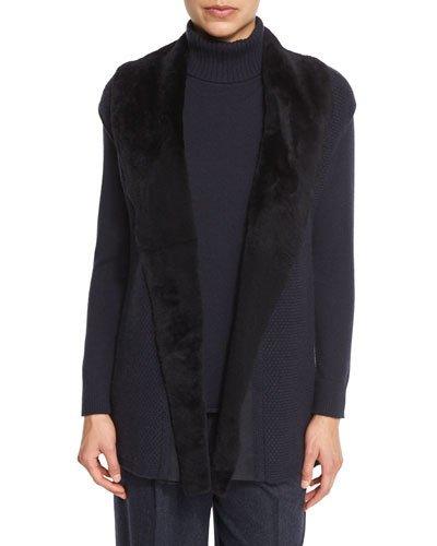 Long Cap-sleeve Vest W/ Fur Collar