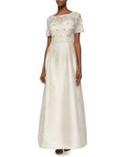 Short-sleeve Lace Bodice A-line Ball Gown