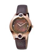 Women's 34mm Stainless Steel 3-hand Inlay Watch With Leather Strap, Rose/brown