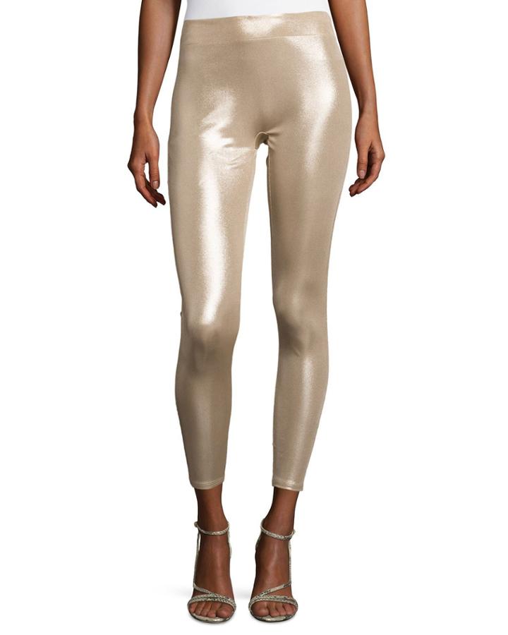 Slim-fit Metallic Jersey Leggings, Champagne