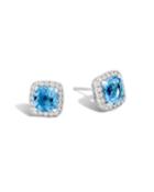 Classic Chain Blue Topaz Halo Earrings