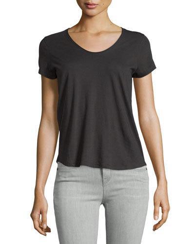 Rounded V-neck Jersey Tee, Black