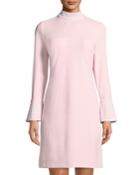 Mock-neck Bell-sleeve Dress W/ Heat-set Detail