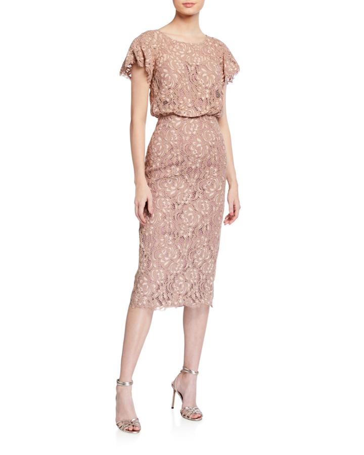 Embroidered Lace Flutter-sleeve Dress