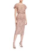 Embroidered Lace Flutter-sleeve Dress