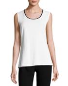 Contrast-trim Scoop-neck Tank, White/black