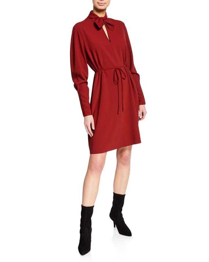 Tie-neck Long-sleeve Dress