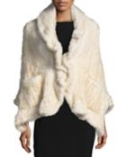 Knit Mink Fur Wrap W/ Pockets, Brown