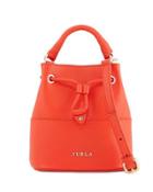 Brooklyn Small Leather Drawstring Bucket Bag, Arancio