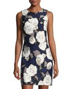 Floral-print Sheath Dress, Blue/gray