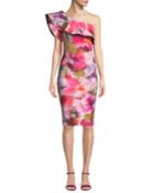 Elisse Asymmetric Ruffle Sheath Cocktail Dress