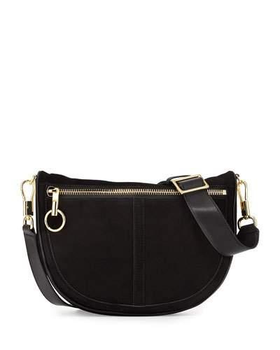 Scott Small Moon Suede Saddle Bag, Black