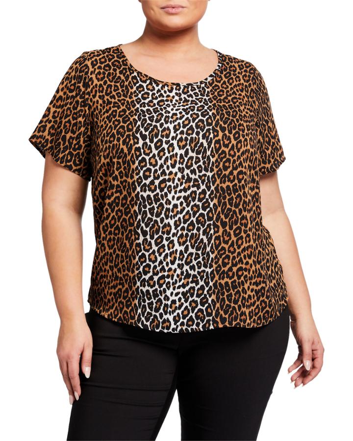 Plus Size Pleated-back Leopard-print Top