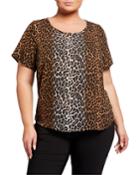 Plus Size Pleated-back Leopard-print Top