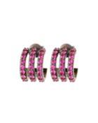 Electric 14k Black Gold Triple-huggie Hoop Earrings With Pink
