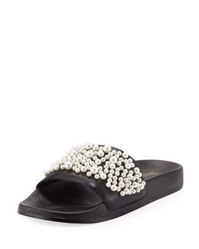 Embellished Leather Slide Flat