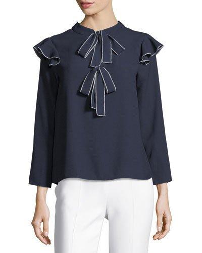 Self-tie Ruffle-trim Blouse