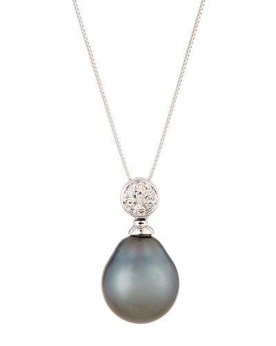 14k 11mm Tahitian Pearl & Diamond Pendant Necklace