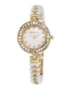30mm Crystal Watch W/ Pearly Strap, White/gold