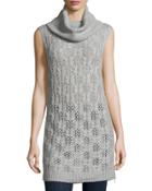 Sleeveless Cashmere Cable-knit Tunic, Heather Gray