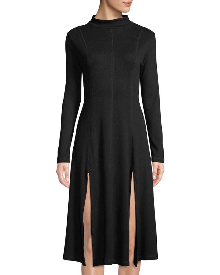 Elegant Slit Long-sleeve Dress