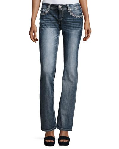 Embroidered Boot-cut Denim Jeans,