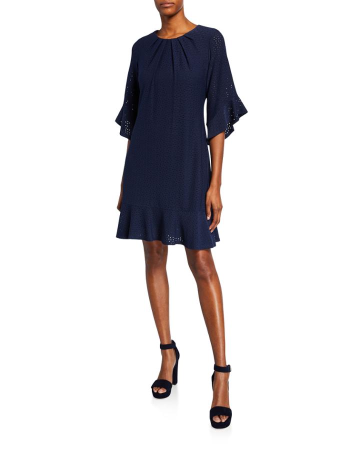 Pleated Stretch Embroidered Dress