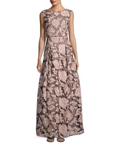 Floral-print Lace-tulle Gown, Black/pink