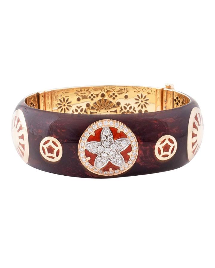 18k Wide Diamond Wheel Bangle, Burgundy