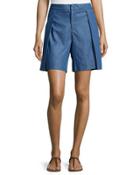 Pleated Chambray Shorts,